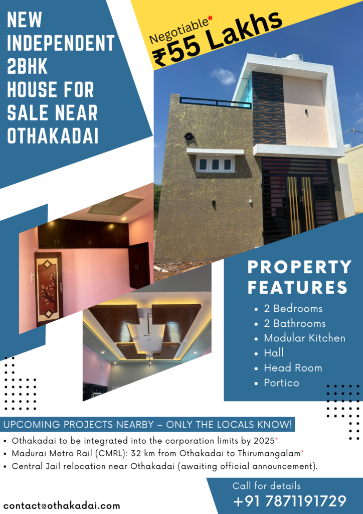 Front view photo of new built house for sale near othakadai madurai
